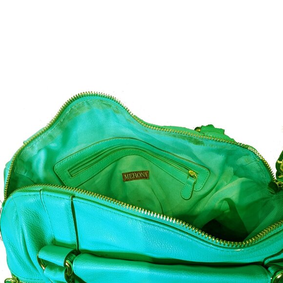 Vintage man-made Teal Merona purse with handles and shoulder strap - Picture 7 of 7